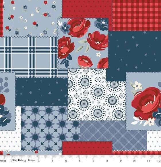 Riley Blake Designs Pattern C11936 American Dream Patchwork Dusk by Dani Mogstad 2022 - Red, White and Blue "Cheater" Patchwork Fabric