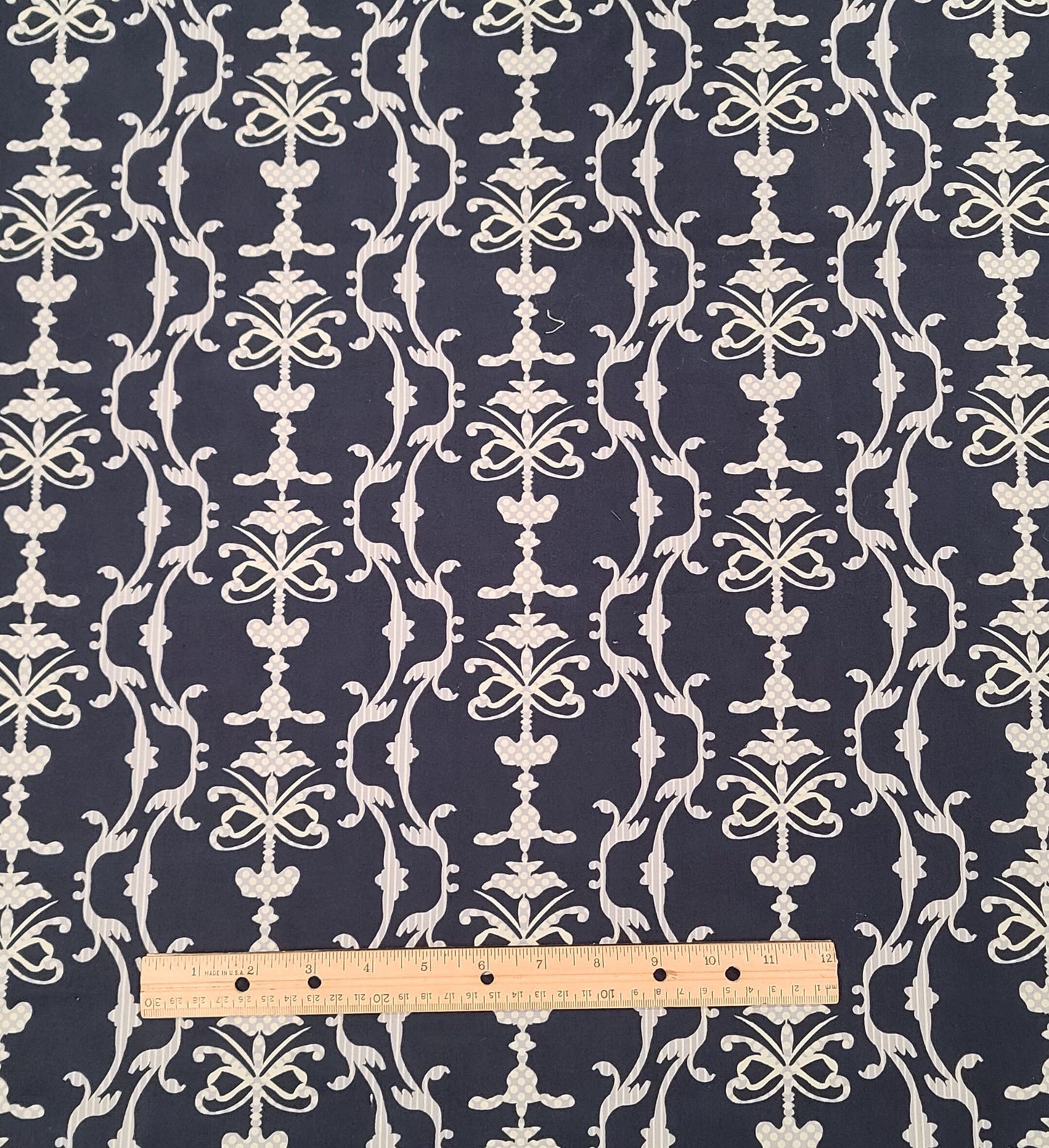 Splendor 1920 Designed by Bari J for Art Gallery Fabrics - Dark Blue Fabric / Gray and Cream Vintage Stripe