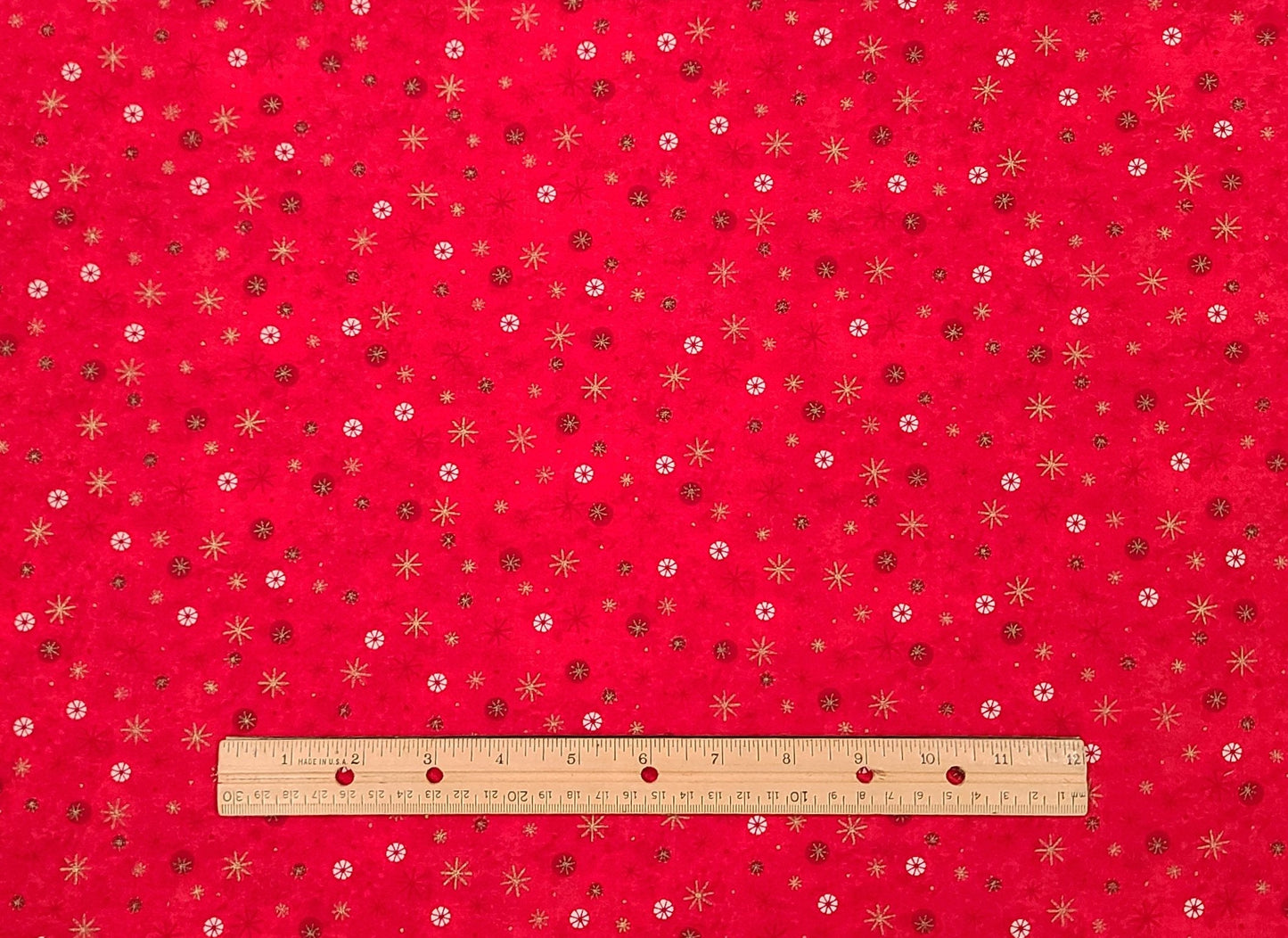 Red Fabric / White and Gold Metallic Star Print