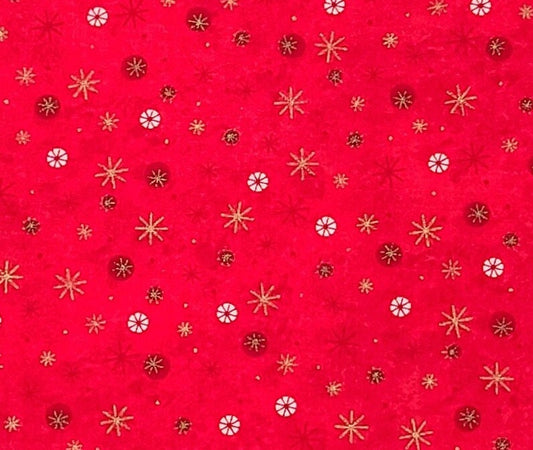 Red Fabric / White and Gold Metallic Star Print