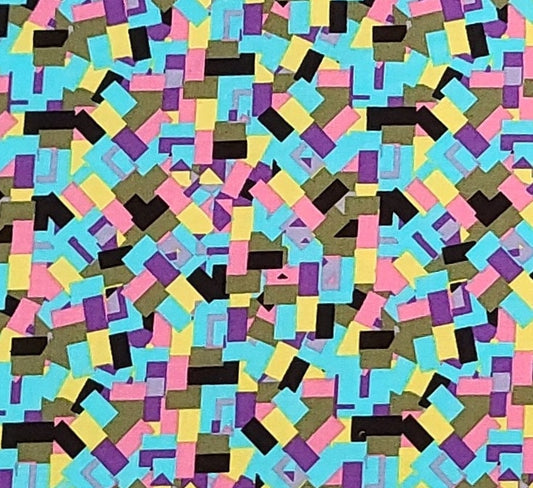 EOB - PATT#BTR-4790 Blank Quilting - Highlighter Blue, Pink, Chartreuse, Black and Purple Geometric Print Fabric