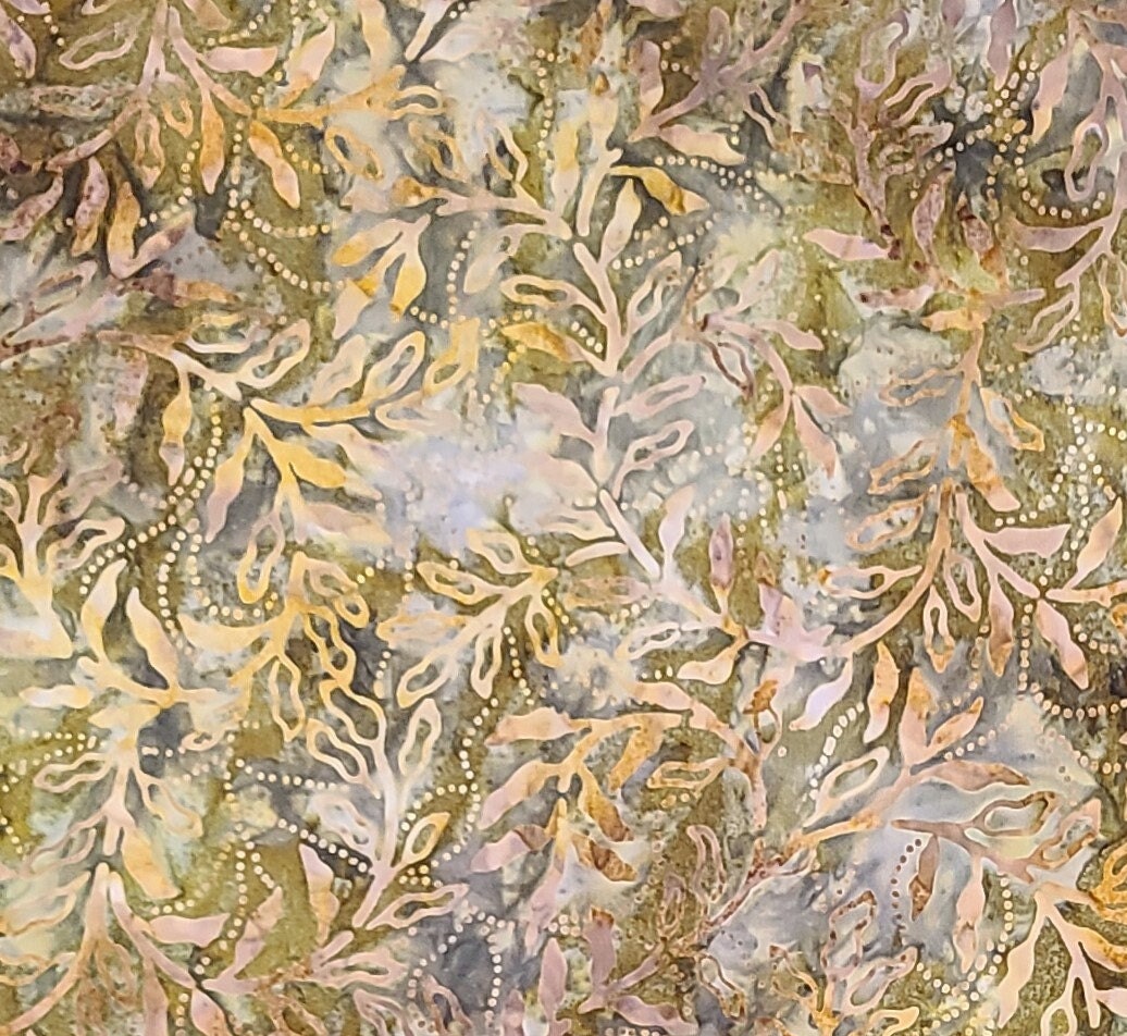 BATIK - Chartreuse, Gold, Dark Green and Tan Fabric