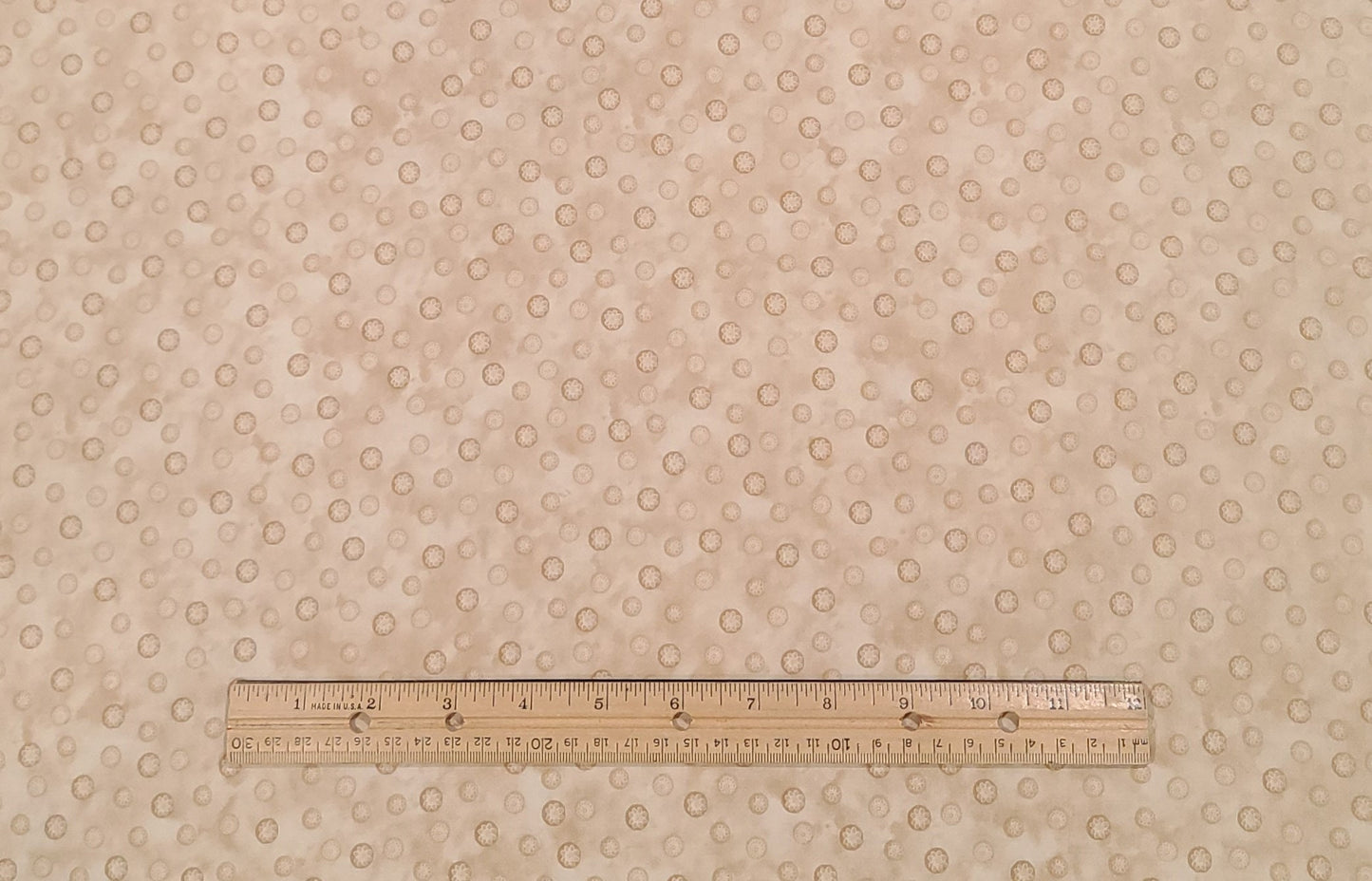 EOB - Creamery Neutrals 2 by The Buggy Barn for Henry Glass & Co Pattern 1397 - Tan and Cream Tonal Fabric / Tan Flower "Button" Print