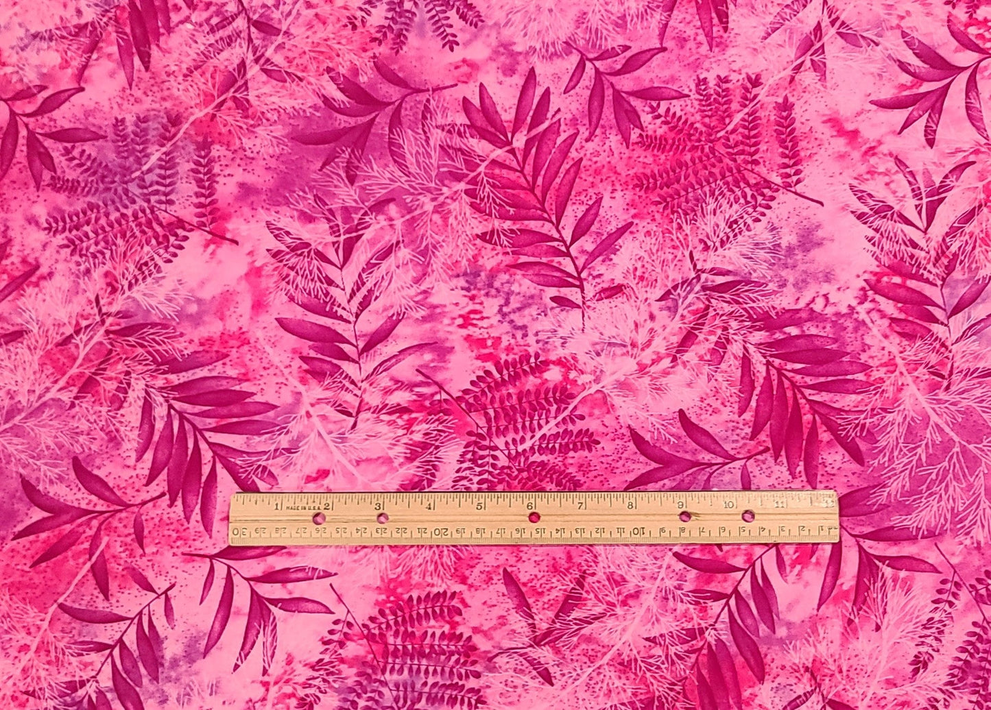 Timeless Treasures Fabrics Patt#FERN-C6323 - Bright Pink, Raspberry and Purple Batik-Style Fabric / Allover Fern Print