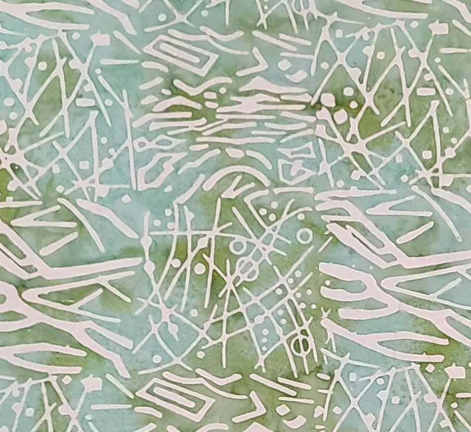 BATIK - Light Blue, Moss Green Fabric / White Pattern