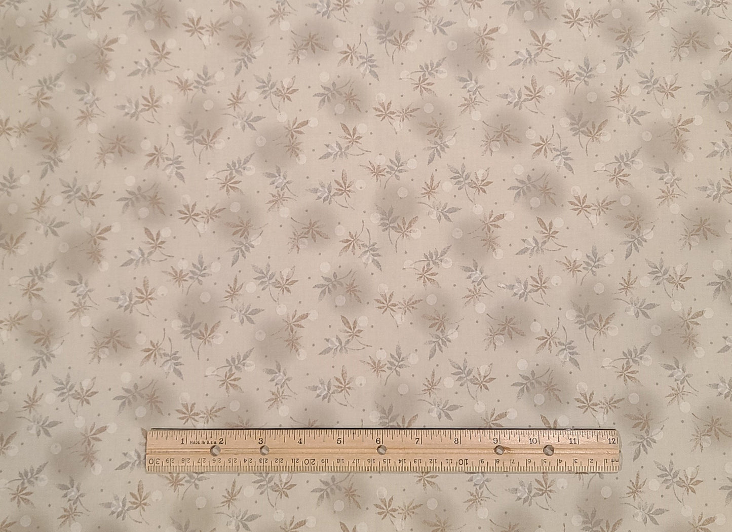 Westex W-04132-C 2004 Fabri Studio West Int'l - Light Tan/Taupe Patterned Fabric / Gray and Light Brown Leaf Pattern / White Dot Background