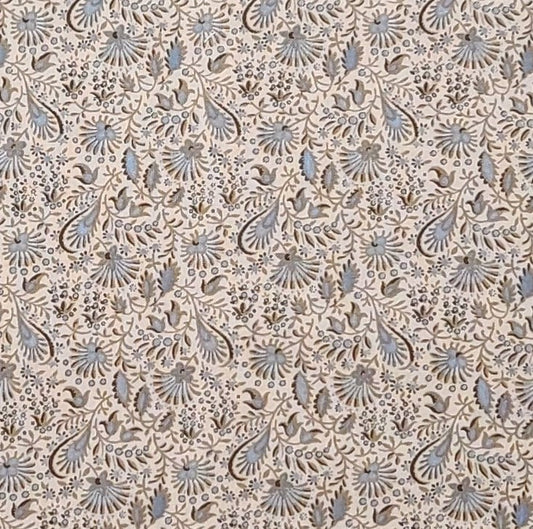 EOB - Timeless Treasures Fabrics Inc PATT#PETITE-C2628 - Light Tan Fabric / Tan, Dark Brown and Pale Blue Reproduction Style Print