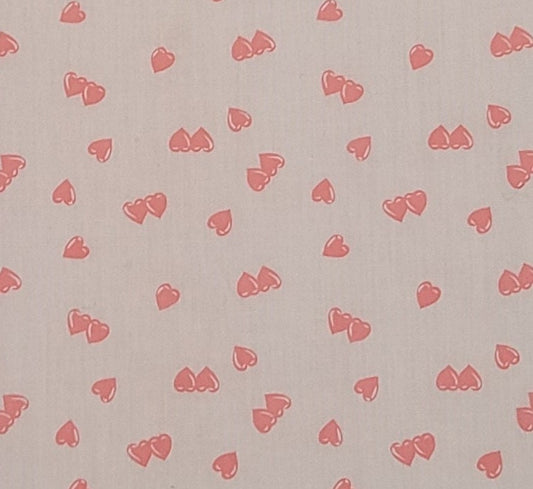 White Fabric / Scattered Pink Heart Print - Selvage to Selvage Print