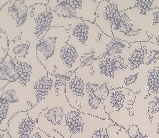 White Fabric / Dark Periwinkle Grape and Vine Print