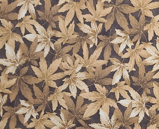 Designed by Beth Ann Bruske for David Textiles Inc - Dark Brown, Brown and Gold Leaf Print Fabric