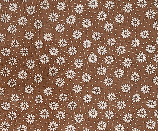 Vintage Milk Chocolate Color Fabric - White Flower and Dot Pattern - Selvage to Selvage Print