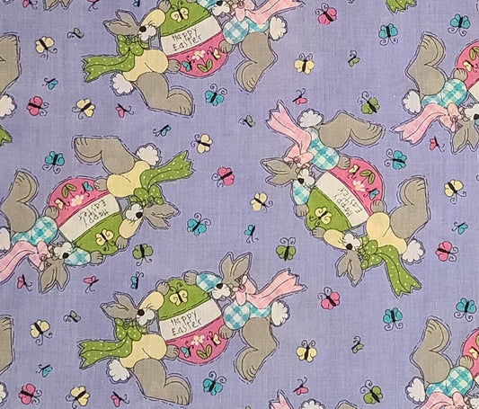 The Whole Country Caboodle Leann Anderson Jelly Bean Parade General Fabrics-Dark Periwinkle Fabric / Cartoon-Style Rabbit / Easter Egg Print