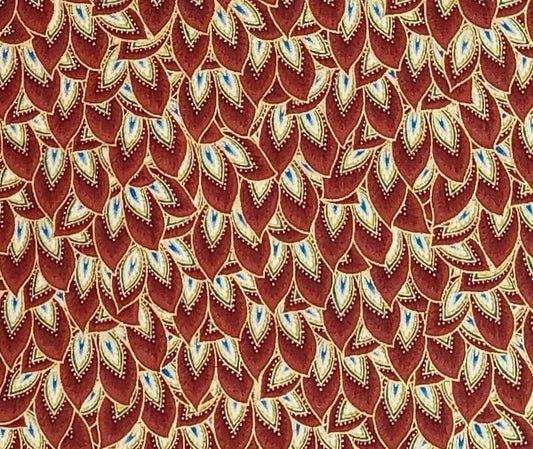 Hi-Fashion Fabrics Inc Patt#HJ-CM2921 - Rust, Bright Blue and White Patterned Fabric / Gold Metallic Accents