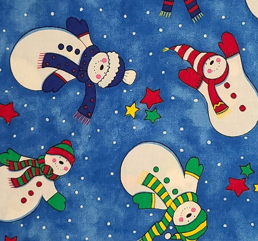 Fabric Traditions 1999 - Medium Blue and White Tonal Fabric / Snowman and Star Print