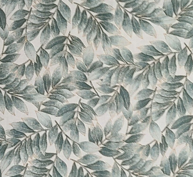 Empress Garden Style #E910 by Hoffman California International Fabrics - Pale Green Fabric / Tonal Leaf Print / Gold Metallic Accents