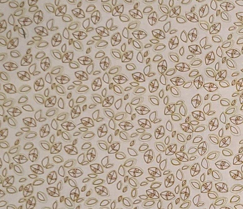 EOB - SEI for Robert Kaufman Dill Blossom Screen Print D#9745 - Cream Fabric / Pale Green and Brown Leaf Print