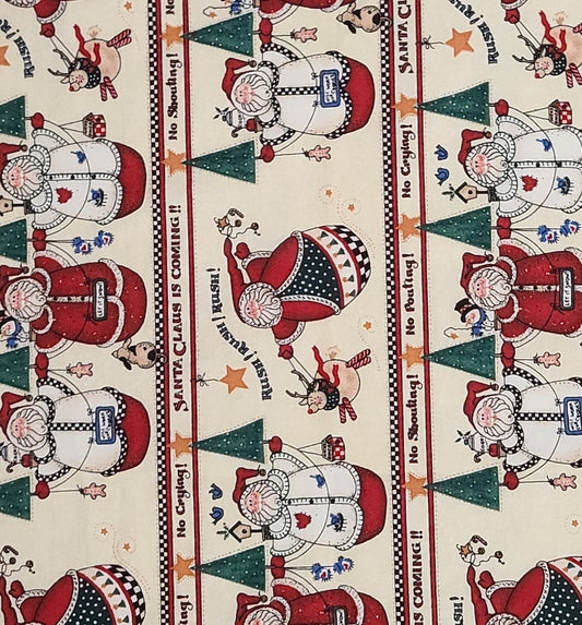 EOB - 3726 Roly Poly Santas Sampler 1998 by Sandi Gore-Evans for Daisy Kingdom - Cream Fabric / Red, Green, Black Santa Stripe Pattern