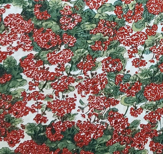 Garden Americana by Deb Strain for Moda - White Fabric / Red and Green Geranium Print