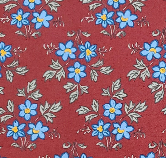 Provence II by Doreen Speckmann for Clothworks - French Colonial Dark Red Fabric / Medium Blue, Bright Blue Flower Print