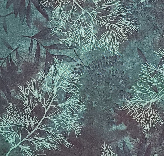 Timeless Treasures Fabrics Inc Patt#FERN-C6323 - Dark Green Tonal Fern Leaf Print Fabric