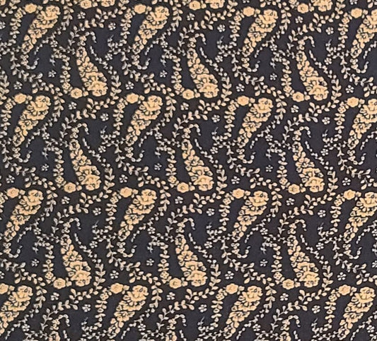 Beth Ann Bruske for David Textiles Inc - Black Fabric / Reproduction Style Tan Floral Paisley Print