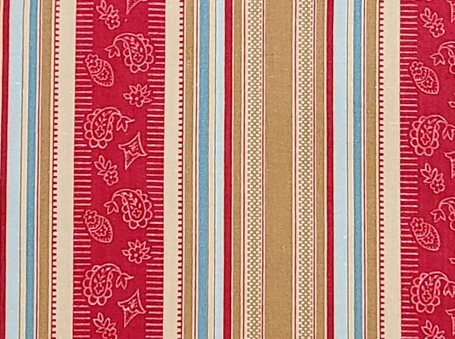 Classic Cottons 2001 - Red, Golden/Tan, Dark Gold, Turquoise, Aqua Vertical (Parallel to Selvage) Stripe Fabric