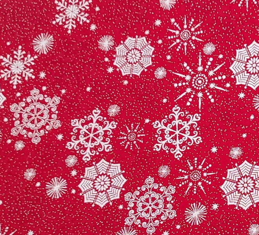 Maker's Holiday for JoAnn Fabrics - Christmas Red Tonal Fabric / Silver Metallic Snowflake Print