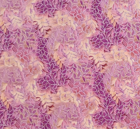 EOB - Patt# BTR-M3795 Blank Quilting Inc 2009 - Pink, Salmon and Magenta Tonal Fabric / Silver Metallic Leaf Pattern