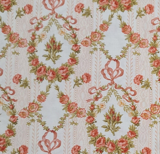 Enchantment by Anna Fishkin for Red Rooster Fabrics Design No: 13994 - Soft White and Peach Ribbon Stripe Fabric