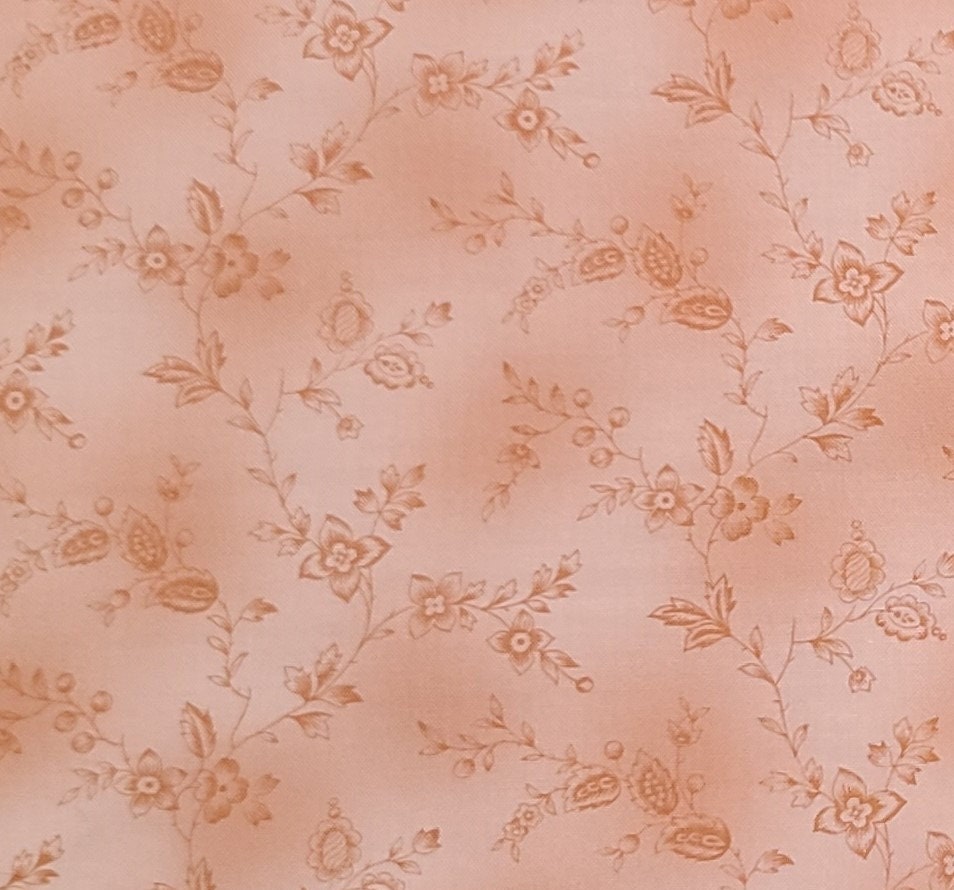 Enchantment by Anna Fishkin for Red Rooster Fabrics Design No: 13998 - Peach and Soft Peach Tonal Fabric / Salmon Colored Floral, Vine Print