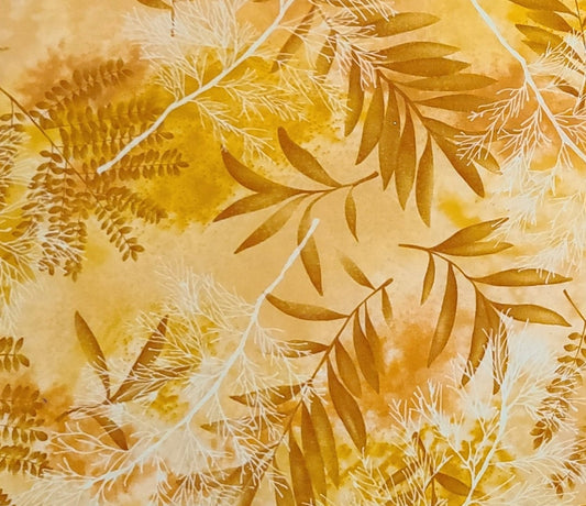 Timeless Treasures Fabrics Inc Patt#FERN-C6323 - Gold Tonal Fern Leaf Print Fabric