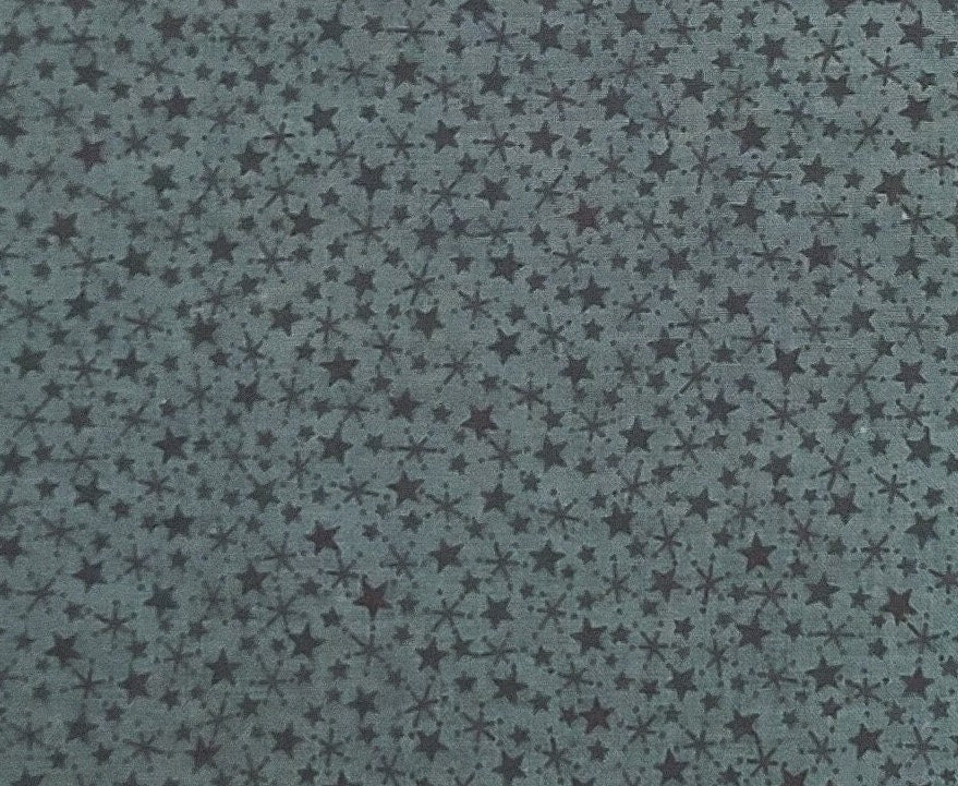 Dark Green Fabric / Scattered Black Star Print