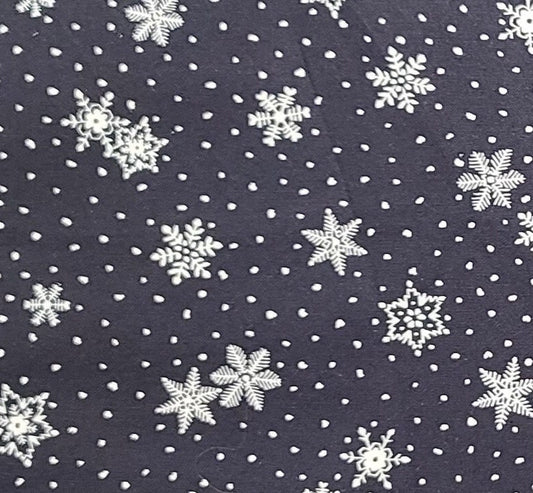 Midnight Blue Fabric / White Snowflake and "Snow" Print