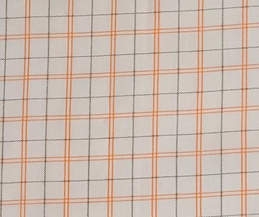 Marcus Brothers Textile Corp - White Fabric / Orange and Dark Brown Plaid Print