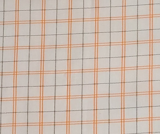 Marcus Brothers Textile Corp - White Fabric / Orange and Dark Brown Plaid Print