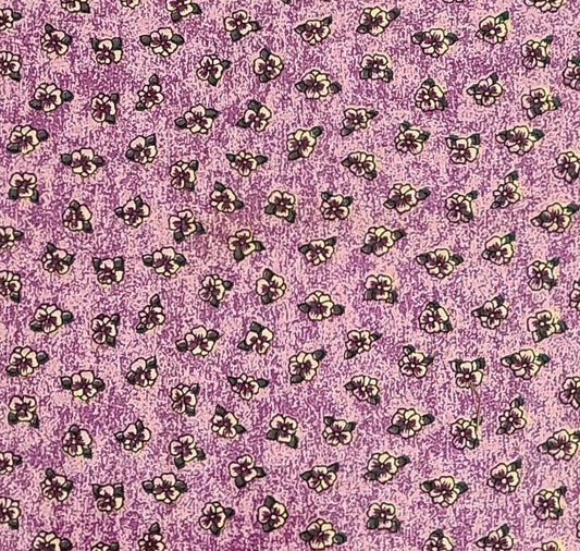 Purple "Sponged" Fabric / Yellow, Green, Pansy (Violet) Print - Selvage to Selvage Print