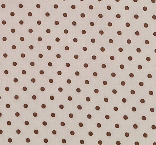 White Fabric / Milk Chocolate Colored Polka Dot Print - Selvage to Selvage Print