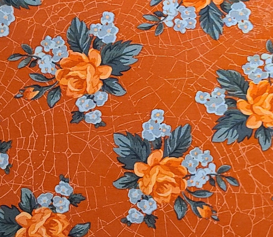 Web of Roses Jera Brandvig Maywood Studio Tossed Rose - Orange Fabric Light Orange Web Background / Red/Orange, Gray Rose and Flower Print