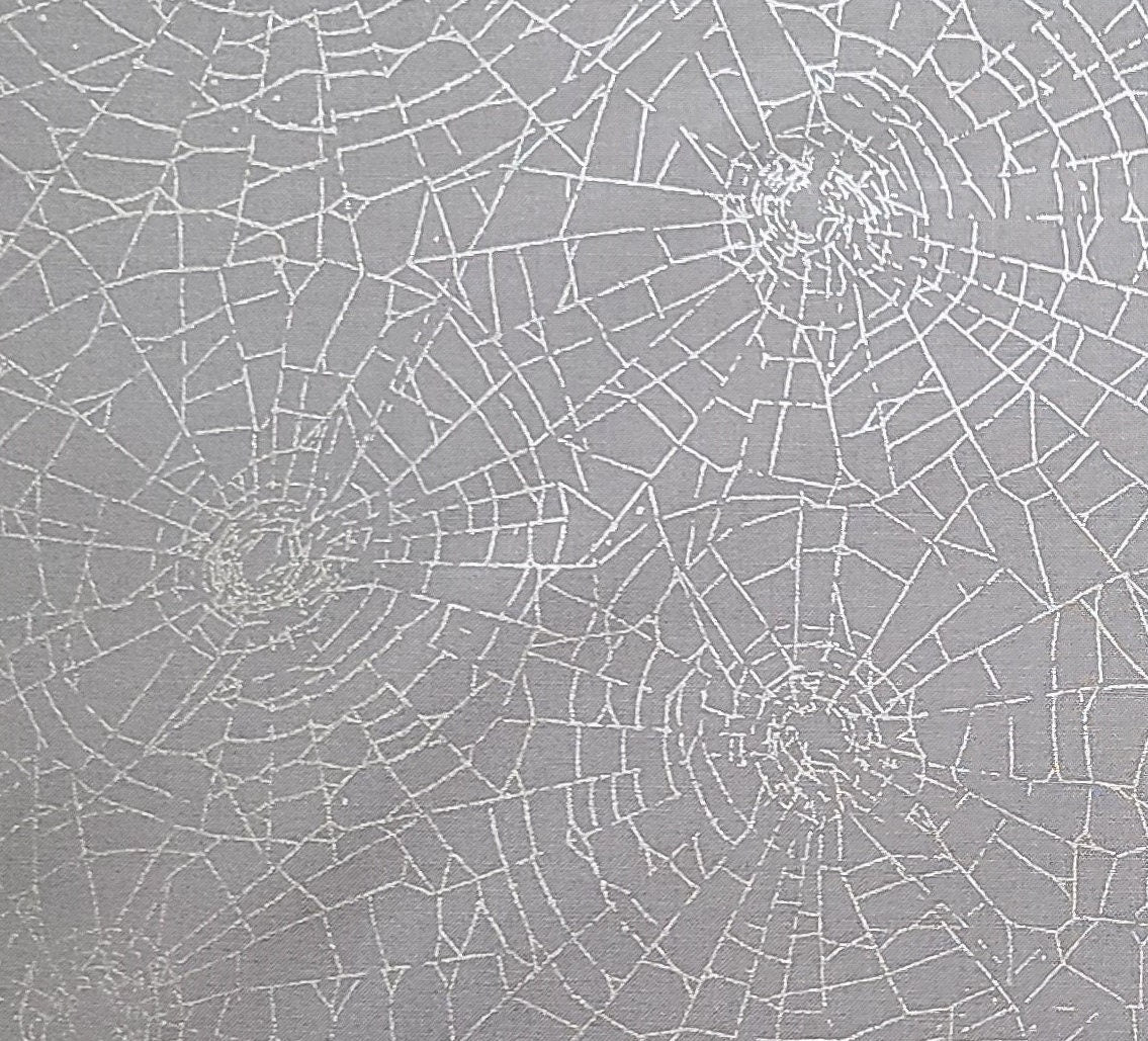 Web of Roses by Jera Brandvig for Maywood Studio Spider Webs Metallic Gray - Gray Fabric / Silver Metallic Web