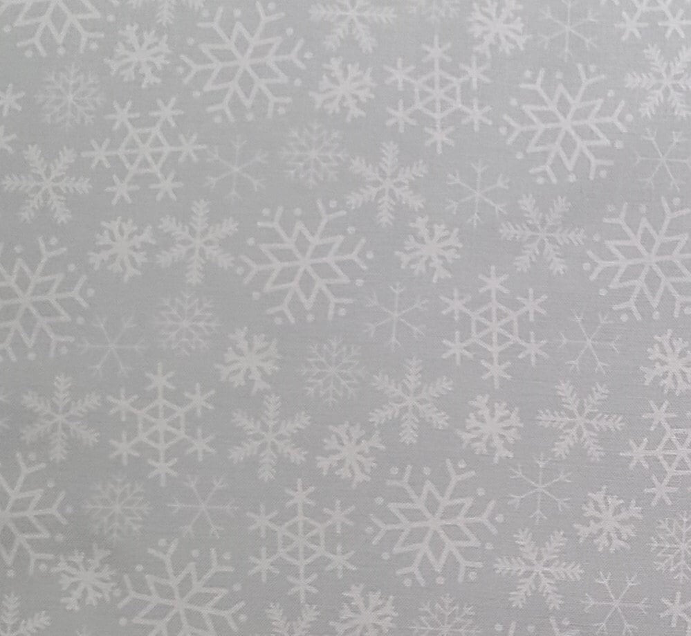 Cup of Cheer by Kimberbell for Maywood Studio Snowflakes-Gray - Pale Gray Fabric / White Snowflake Print