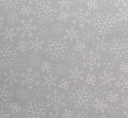 Cup of Cheer by Kimberbell for Maywood Studio Snowflakes-Gray - Pale Gray Fabric / White Snowflake Print