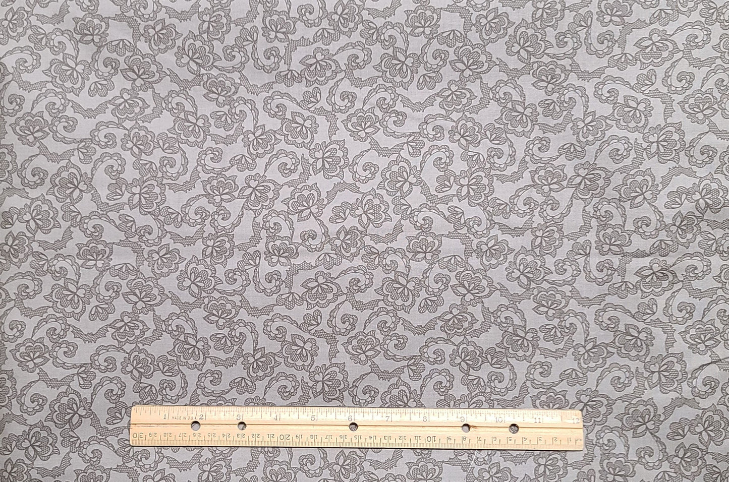 Web of Roses by Jera Brandvig for Maywood Studio Bat Lace Gray - Gray Fabric / Dark Gray Flower Lace Print