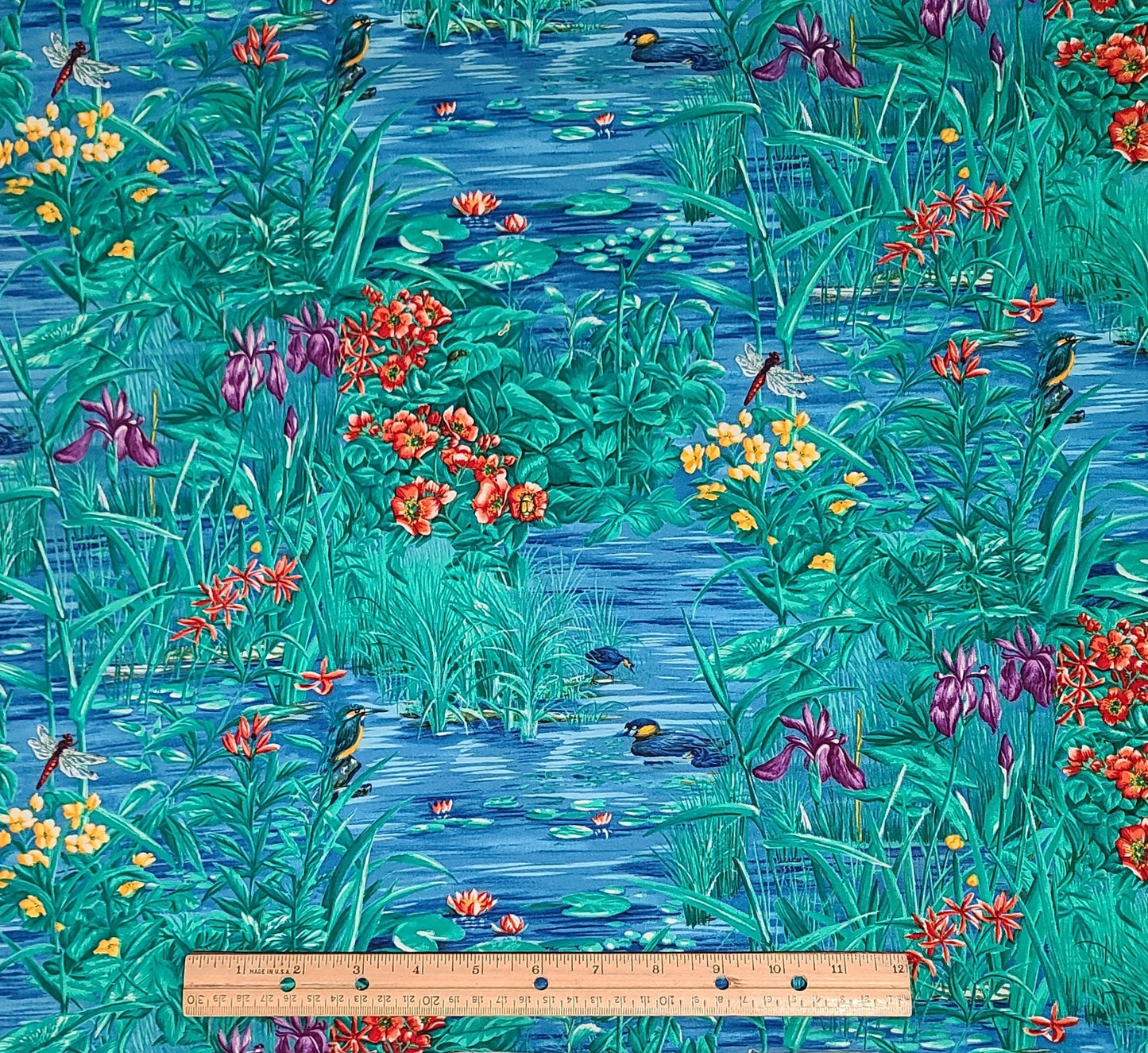 Patt# BTR-3962 Blank Textiles - Water Pond / Birds / Floral / Dragonfly Print Fabric