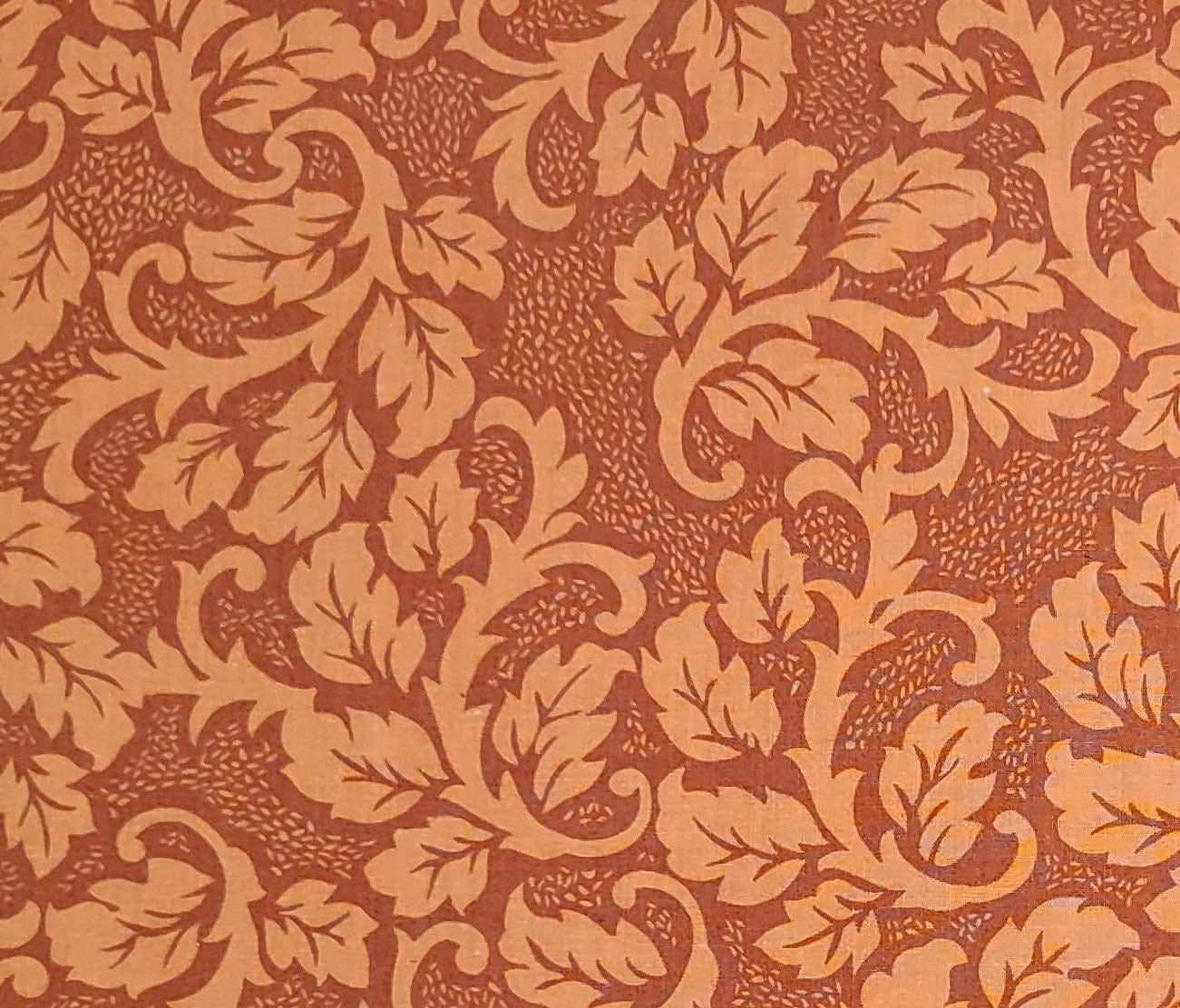 Coral and Burnt Orange Leaf Pattern Fabric