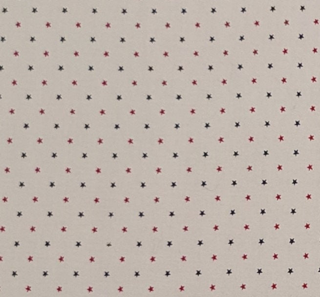 Americana in Miniature Judie Rothermal for Marcus Brothers Textiles Inc - Ecru Fabric / Miniature Dark Red and Navy Star Print