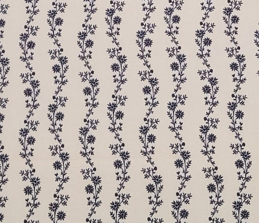 Granny's Favorites by Fabri-Quilt Inc Patt 77995 - Ecru Fabric / Black Reproduction Style Flower Print Stripe (Parallel to Selvage)