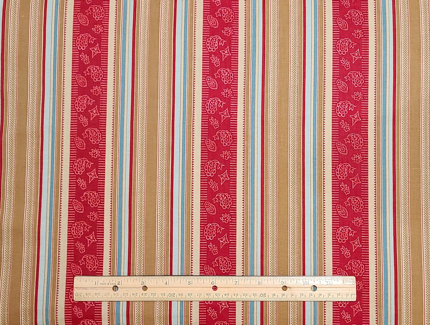 Classic Cottons 2001 - Red, Golden/Tan, Dark Gold, Turquoise, Aqua Vertical (Parallel to Selvage) Stripe Fabric