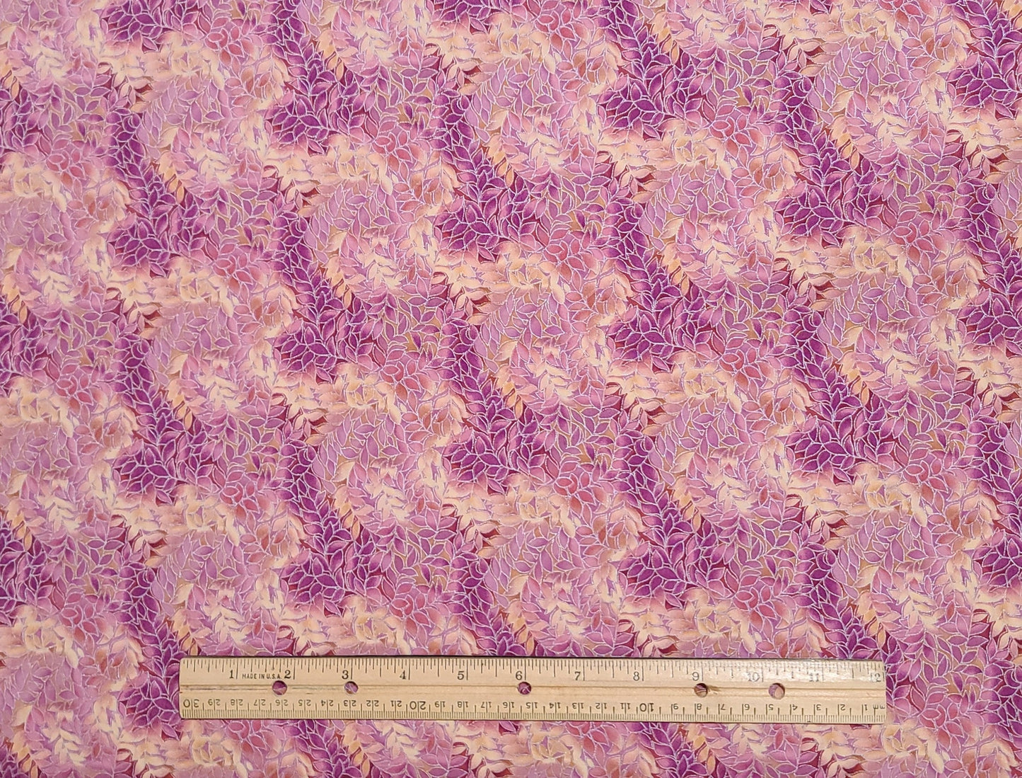EOB - Patt# BTR-M3795 Blank Quilting Inc 2009 - Pink, Salmon and Magenta Tonal Fabric / Silver Metallic Leaf Pattern
