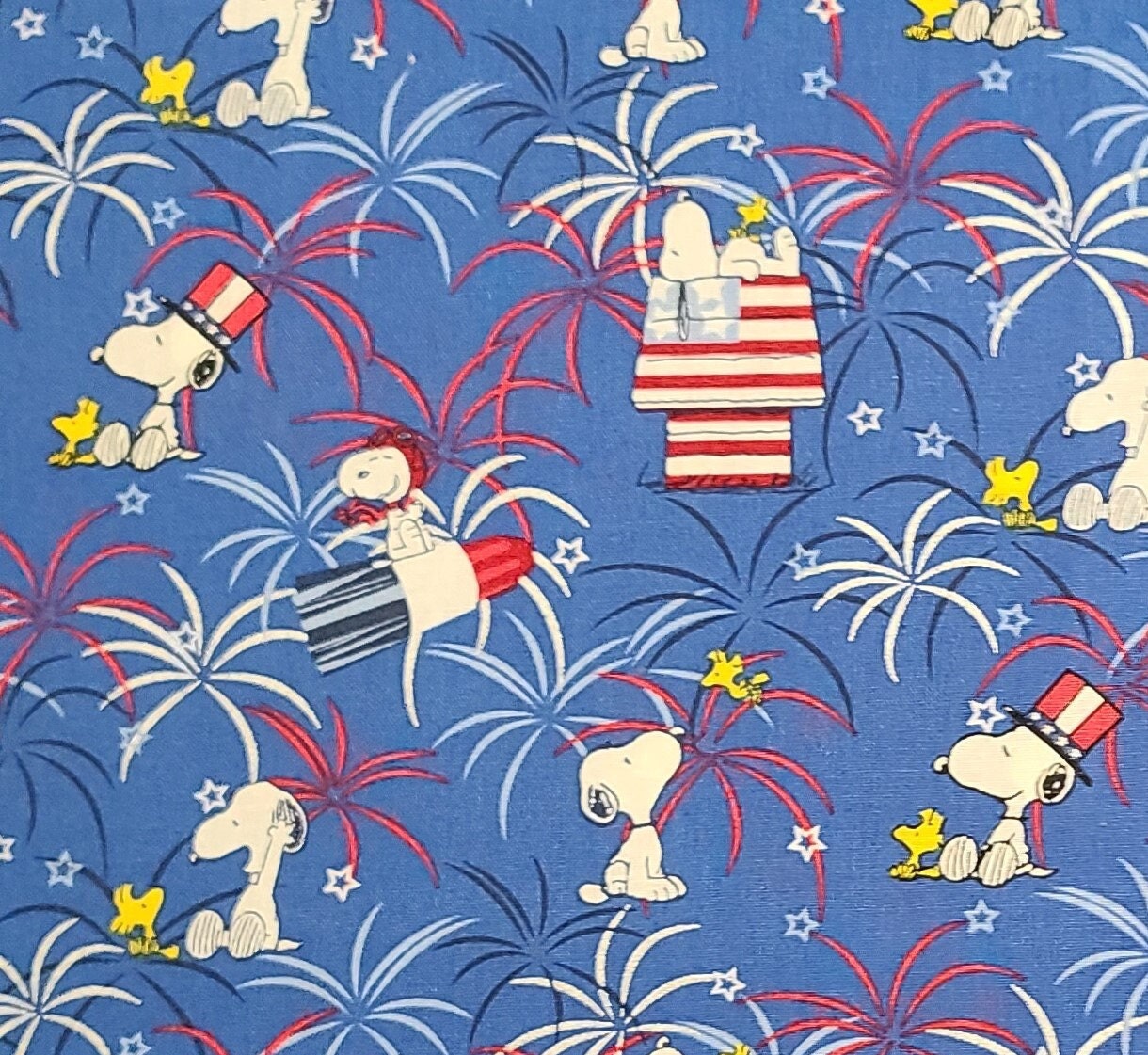 CP69333 Snoopy Fireworks with Metallic 2017 Peanuts Worldwide LLC Springs Creative Products Group - Medium Blue Fabric