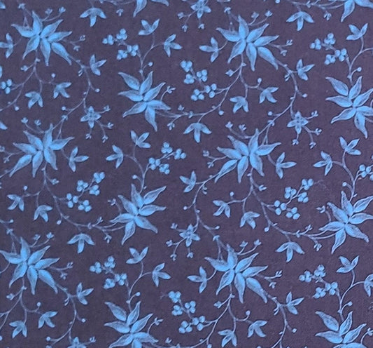 Alsace by Benartex Studio Style #2804 - Navy Blue Fabric / Bright Blue Flower and Vine Print